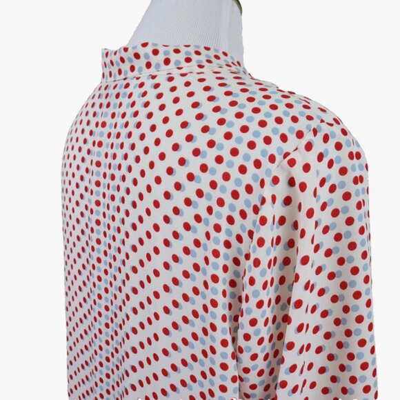 Modcloth Size 1X Pleasant Confidence Blouse Polka Dot Red Blue - Picture 6 of 11